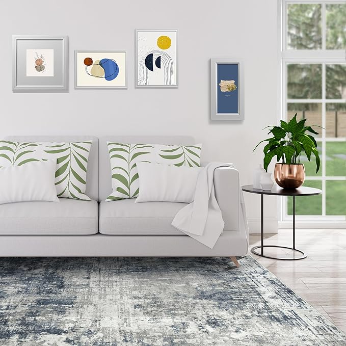 8x10 Area Rugs for Living Room Bedroom Dining Room Washable Blue Grey | Soft - Image 3