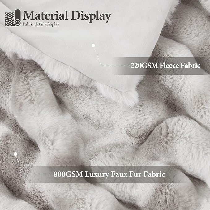 Luxury 1000GSM Faux Rabbit Fur Throw Blanket, Super Heavy Warm Cozy Grey - Image 2