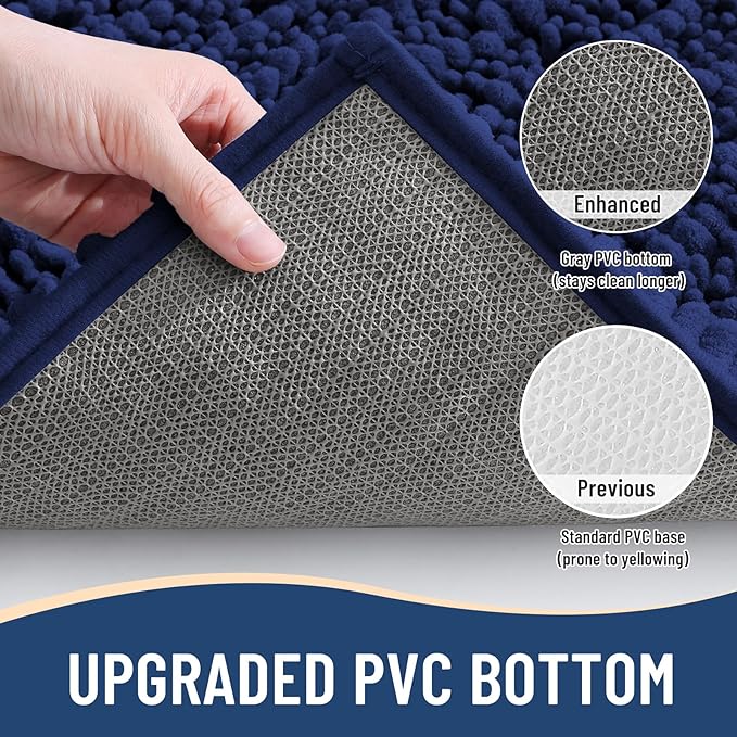 Arotive Luxury Chenille Bathroom Rug Mat, Extra Soft Thick Absorbent Shaggy Bath Rugs, Non-Slip Machine Wash Dry, Plush Bath Mats for Bathroom, Shower and Tub, 44x32, Navy