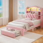 Twin LED Bed Frame with Storage Headboard & 2 Storage Drawers, Princess Velvet by JOCOEVOL