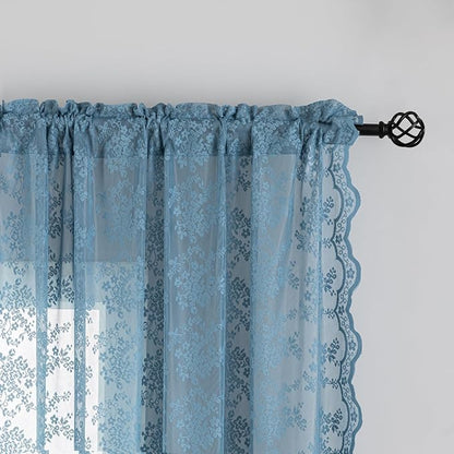 YJ YANJUN Vintage Lace Curtains 102 Inches Long-Victorian Floral Pattern Dusty - Image 2