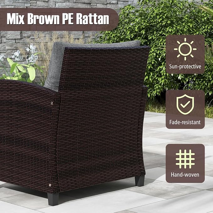 COSTWAY 3PCS Patio Furniture Set, PE Rattan Wicker Sofa w/Washable Cushion and - Image 7