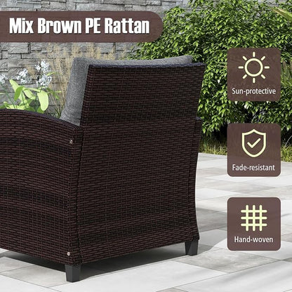 COSTWAY 3PCS Patio Furniture Set, PE Rattan Wicker Sofa w/Washable Cushion and - Image 7