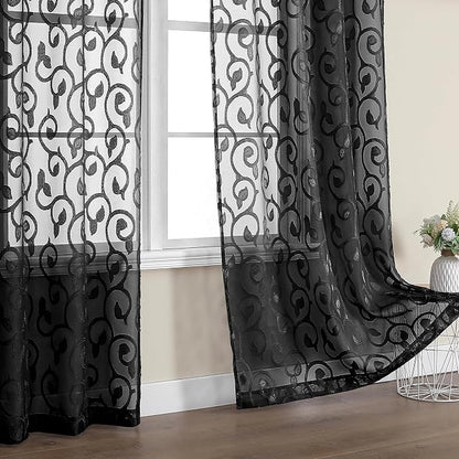 Furman Extra Long Sheer Black Curtains 96 inches Long - Image 4