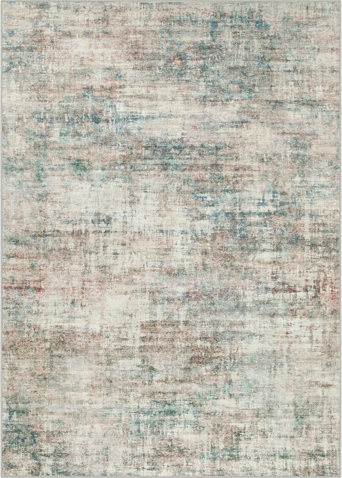 5x7 Area Rugs for Living Room: Washable Abstract Multi Color Badroom Carpet | - Image 8