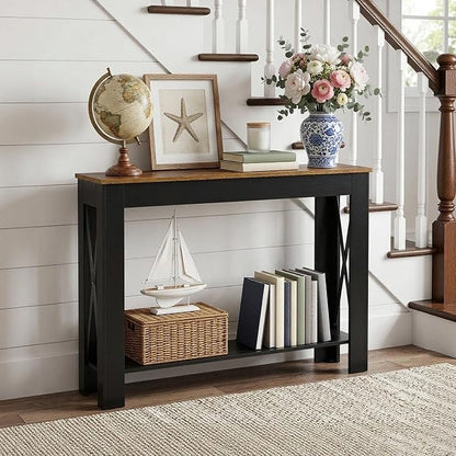 YATINEY Farmhouse Console Table, 39.4'' Small Narrow Entryway Table, Wood Couch - Image 7