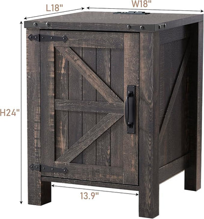 OKD Nightstand with Charging Station, 18 Inch Farmhouse End Table with Barn - Image 8