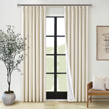 Cream Beige 100% Black Out Pinch Pleat Curtains 80 Inch Length 2 Panels | 2 by Twodrapes