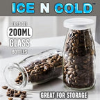6.76 oz / 200ml Vintage Glass Bottle with Leakproof Clear Lid, Reusable & Eco-Friendly – Ideal for Milk, Juices, Smoothies, Infused Water, BPA-Free Glass Bottle (12-Pack)