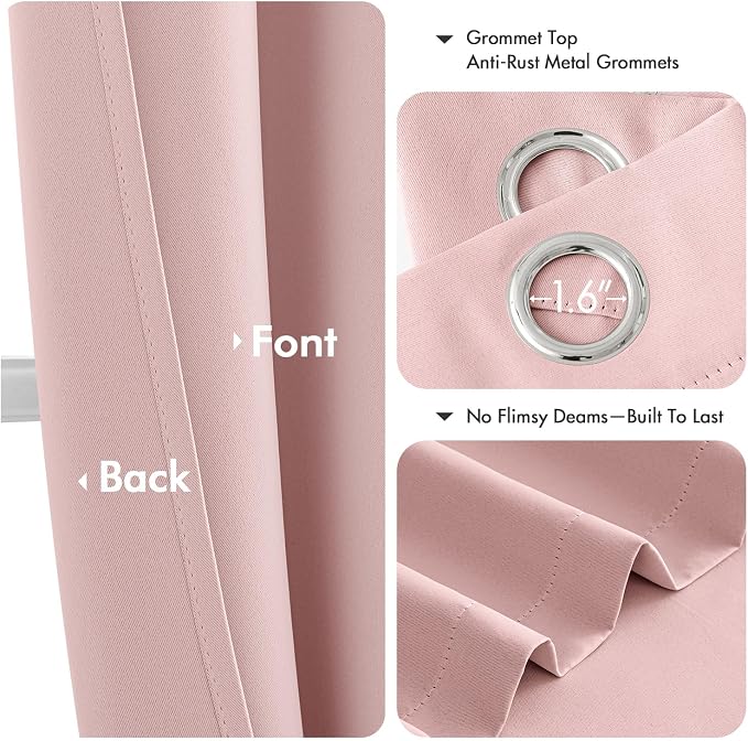 MIULEE Blackout Curtains for Bedroom 2 Panels 40 x 78 Inch Long Pink | Thermal - Image 4