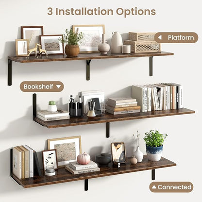 Fun Memories Rustic Brown 12 Inch Deep Floating Shelves Set of 2, Wall Mounted - Image 6