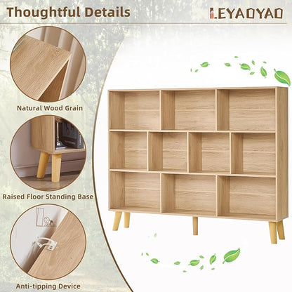 LEYAOYAO 10 Cube Bookshelf, 3 Tier Vintage 55" Wide Bookcase - Image 5