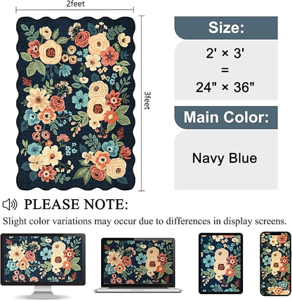 DUKINO 2x3 Rug for Entryway, Floral Door Mat Washable Rug, Low Pile, Soft Small - Image 2