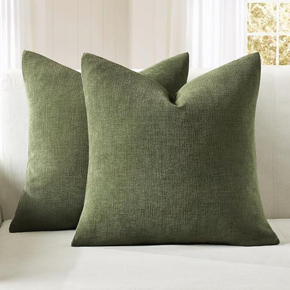 MIULEE Olive Green Chenille Couch Throw Pillow Covers, 20x20 | Set of 2 by MIULEE