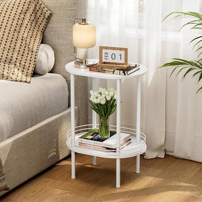 White Side Table Set of 2, Small Modern Round Side Table - Image 2