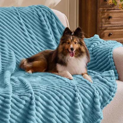 BEDELITE 3D Ribbed Washed Blue Fleece Throw Blanket - Image 3