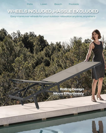 Outdoor Lounge Chairs Set of 2, Aluminum Pool Lounge Chairs - Image 3