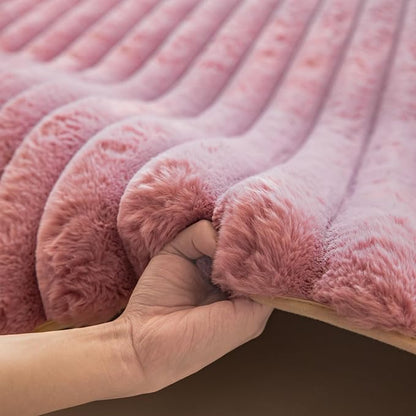 Dusty Rose Rabbit Striped Plush Rug 2'x3', Fluffy Shaggy Area Rug - Image 4