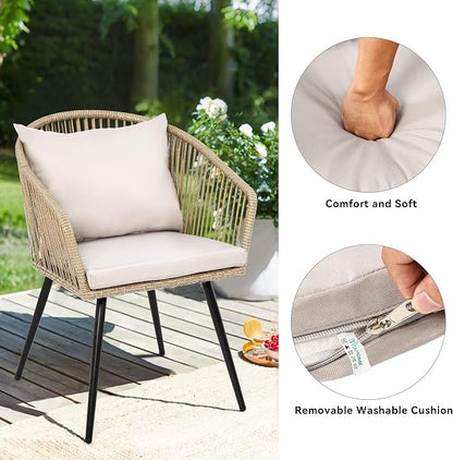YITAHOME 3-Piece Wicker Small Patio Balcony Chair Set, Outdoor Rattan - Image 4