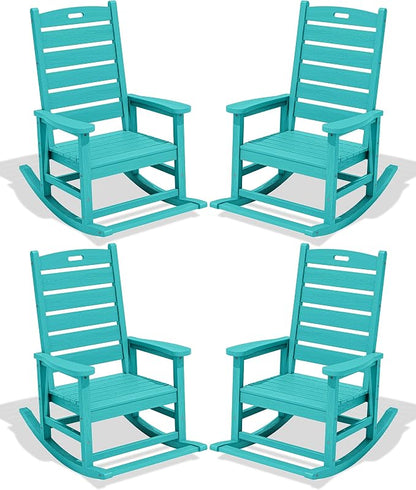 SERWALL Outdoor Rocking Chair Set of 4, Oversized HDPE Patio Rocking Chair by SERWALL