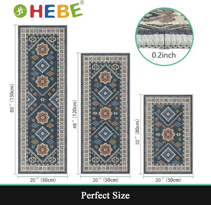 HEBE Boho Kitchen Rugs Set of 3, Non Slip Washable Kitchen Mats - Image 2