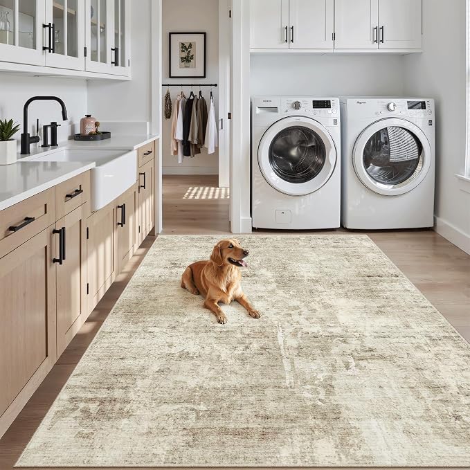 Soalmost Abstract 3x5 Rugs, Small Kitchen Entryway Area Rug Beige/Gray | - Image 3