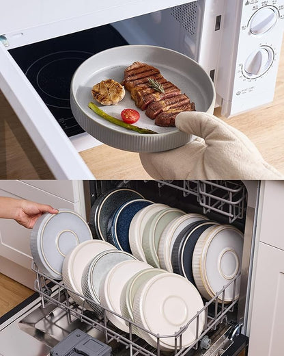 famiware Star 8.25" Pasta Bowls, Large Dinner Bowls Set of 6, Salad Bowl Plates, Shallow Bowls for Eating, Light Gray