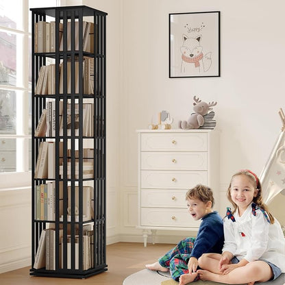 YOWOS Rotating Bookshelf Tower, 360° Display Spinning Bookcase, Bamboo - Image 7