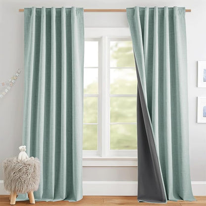 NICETOWN Seafoam Green 100% Blackout Back Tab Curtains 84" Long 2 Panels - Image 2