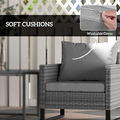 Outsunny 3 Pieces Patio Furniture Set, Wicker Conversation Bistro Set - Image 4