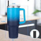 DOMICARE 40 oz Tumbler with Handle and Straw, Stainless Steel Tumbler with Lid and Straw, Reusable Vacuum Insulated Cup, Travel Coffee Mug, Blue Gradient, 1Pack