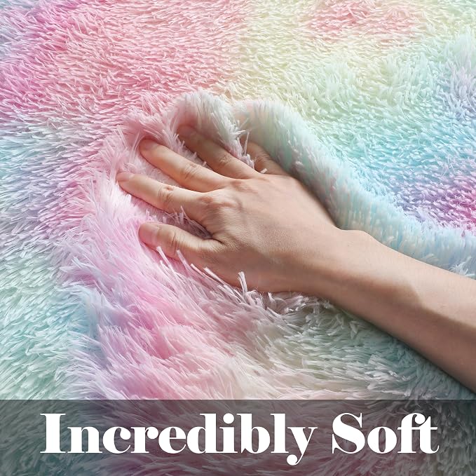 Rainbow Runner Rugs for Girls Bedroom Living Room, 2x6 Fluffy Soft Area Rug | - Image 2