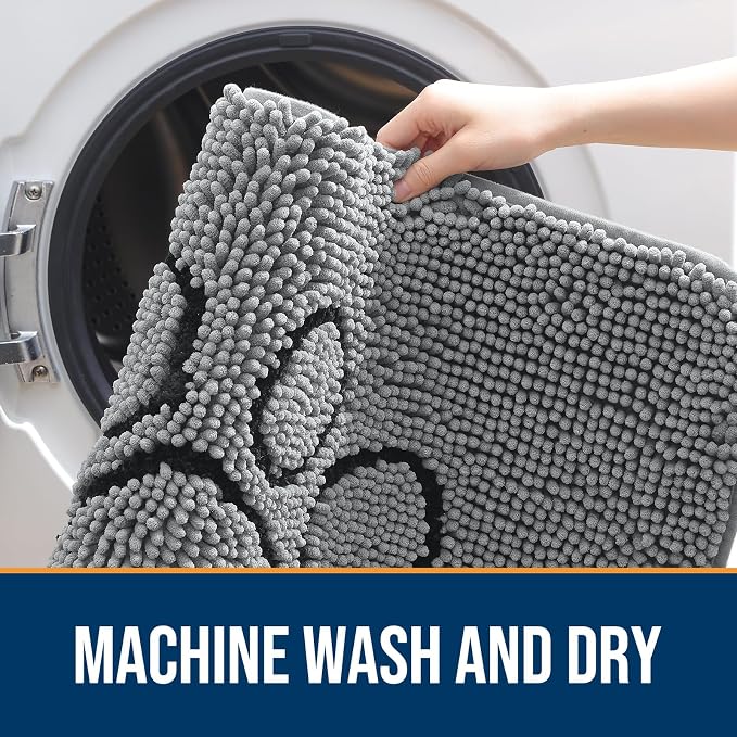 OLANLY Dog Door Mat for Muddy Paws 54x24, Paw Print Design Chenille Mud Mat | - Image 5
