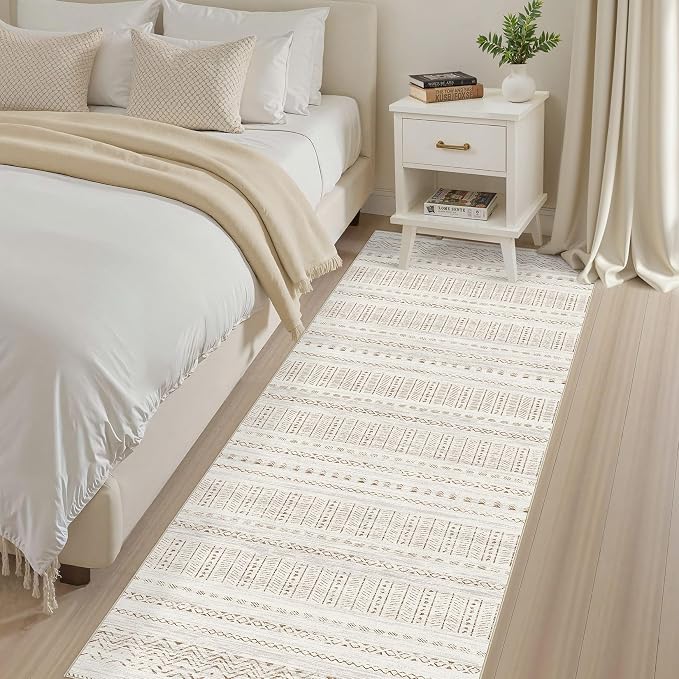 cotiled Hallway 2.6x8 Runner Rugs Washable Boho Rug Brown/Cream | Stain - Image 4