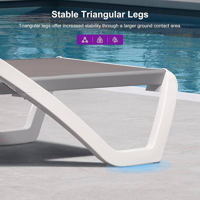PURPLE LEAF Patio Chaise Lounge Chair Set Outside Aluminum Plastic Stackable - Image 8