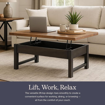 Alaterre Furniture Pomona Living Room 42 Inch Lift Top Solid Wood Coffee Table - Image 4