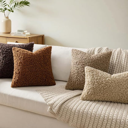 Faux Fur Throw Pillow Covers 18x18 Inch Set of 2 Boucle Neutral Decorative - Image 2