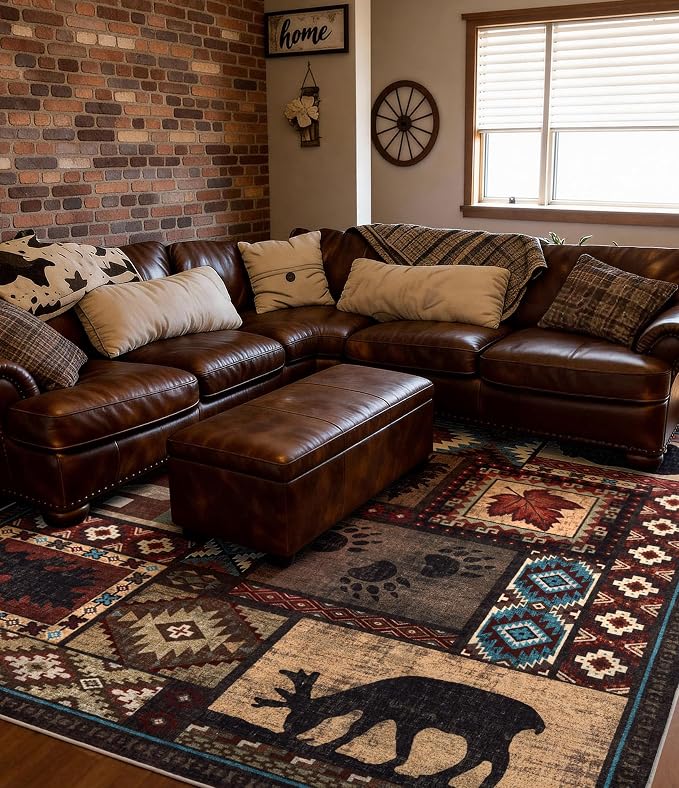 Rustic Cabin Area Rug 5x7, Machine Washable Lodge Bear Rug, Non-Slip Low Pile - Image 8