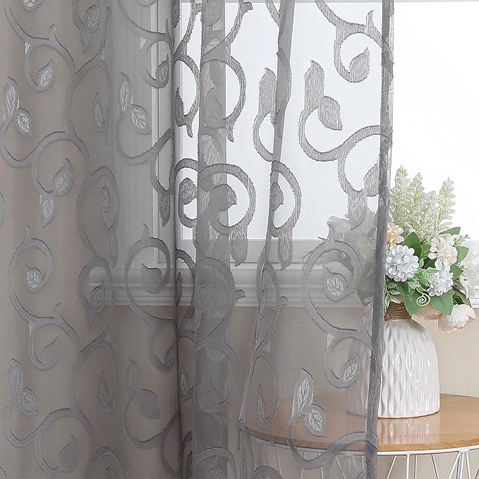 Furman Grey Sheer Curtains 54 Inch Length 2 Panels Set - Image 7