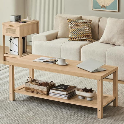 Lerliuo Boho Coffee Tables for Living Room, Rattan Center Table by Lerliuo