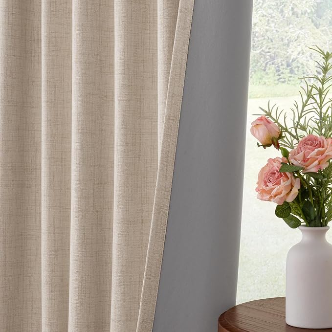 INOVADAY Linen Textured 100% Blackout Sliding Door Curtains 102x90 Oatmeal | 1 - Image 6