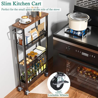 XYZLVSI Slim Storage Cart 4 Tier Narrow Kitchen Rolling Cart on Wheels - Image 2