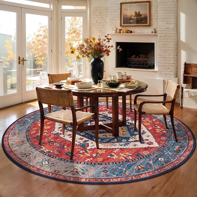 SERISSA 8ft Washable Non Slip Round Boho Area Rug - Image 3
