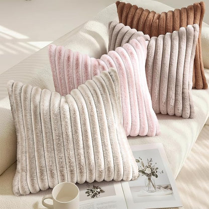 decorUhome Fall Faux Fur Throw Pillow Covers 16x16 Set of 2 Brown | Decorative - Image 4