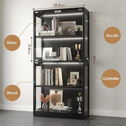 Airynee Display Cabinet with Glass Doors, 4-Tier Curio Cabinet with 7 Vibrant 3 - Image 2