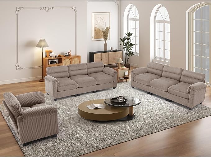 HAOMARKETS Corduroy Sofa Set, Upholstered Armchair and 3-Seater Sofa Sofa Set by HAOMARKETS