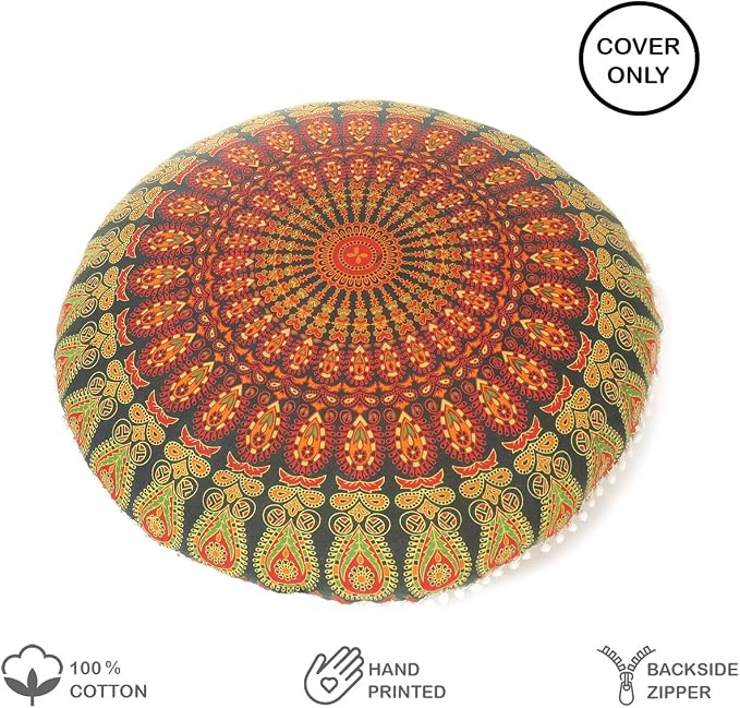 Mandala Floor Pillow Cover Meditation Cushion Seating Throw Hippie Round - Image 3