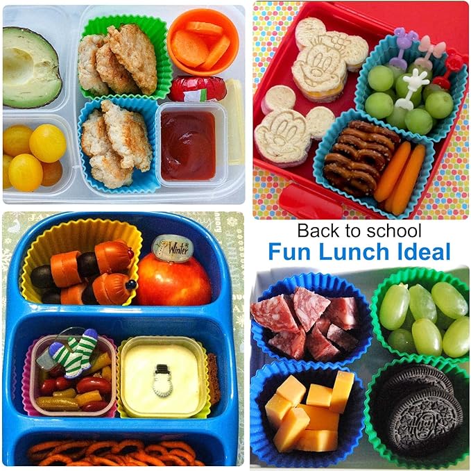 XANGNIER 40 Pcs Silicone Lunch Box Dividers,Reusable Lunch Bento Box Accessories for Kids,Lunchbox Supplies Accessories,Back to School Lunch Essentials,Silicone Cupcake Liners,Muffin Cups