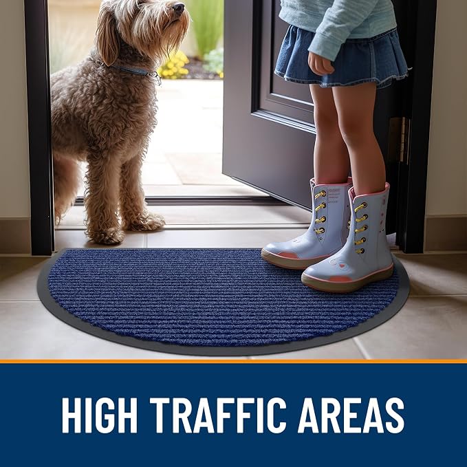 OLANLY Half Circle Front Door Mat 47x30, Waterproof Heavy-Duty Doormat | Blue - Image 7