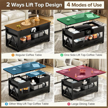 Memobarco 40" Lift Top Coffee Table, 4 in 1 Multi-Function Lift Coffee Tables - Image 3